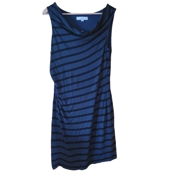 Ann Taylor Loft black gray striped sleeveless midi  dress - Picture 1 of 7